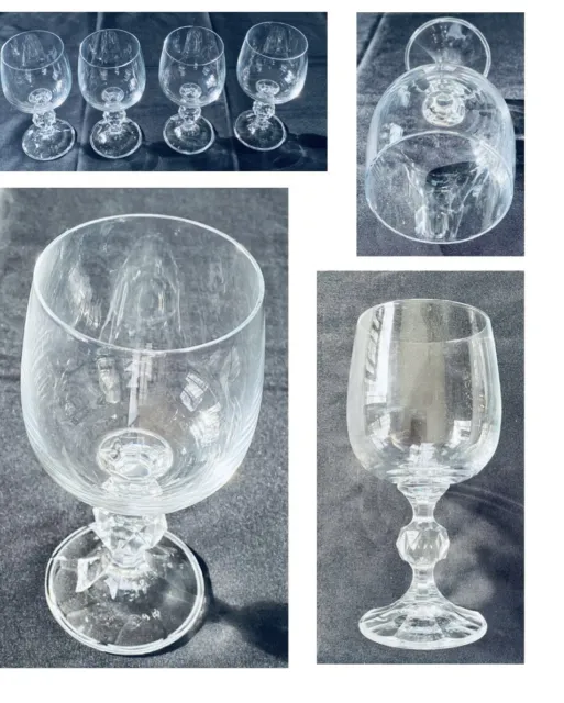 VINTAGE Bohemia Crystal Wine Glasses CLAUDIA 8 oz Prism Ball Stem 4-Pc Set