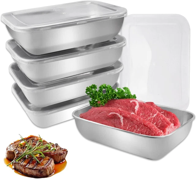 Contenitori Acciaio Per Alimenti 4 Pezzi - 13.5x10.5x5.5 Cm, Con Coperchio, Per Forno E Freezer, Apto Microonde - Foto 4