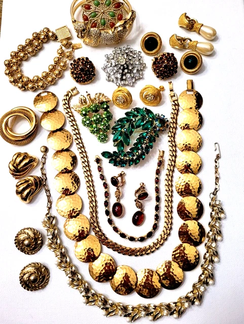 Vintage Gold Tone Rhinestone High End Jewelry Lot Monet Suzanne Bjontegard +