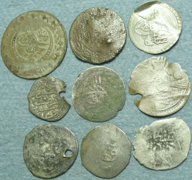 Lot Of 9 Ottoman Silver Coins Lot Of 9 Ottoman Silver Coins