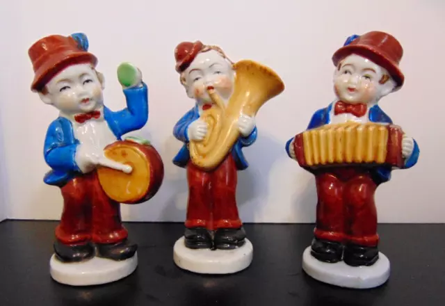 Vintage Occupied Japan  3-Piece Band Hand Painted Porcelain Figurines 4.5"