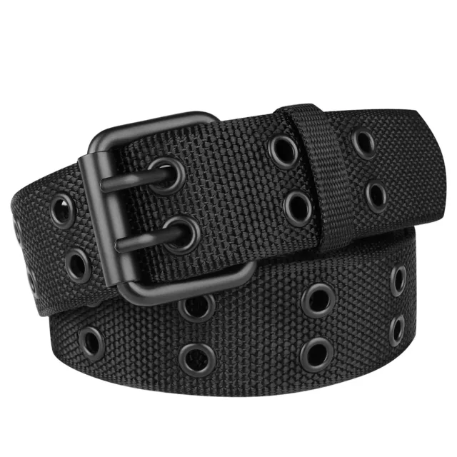 Double Prong Belt plus Size 39 to 67 Black Grommet Nylon Belts for Men Women U