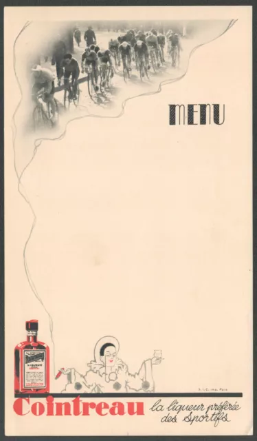 Menu vierge. Liqueur Cyclisme sur route. Vers 1930