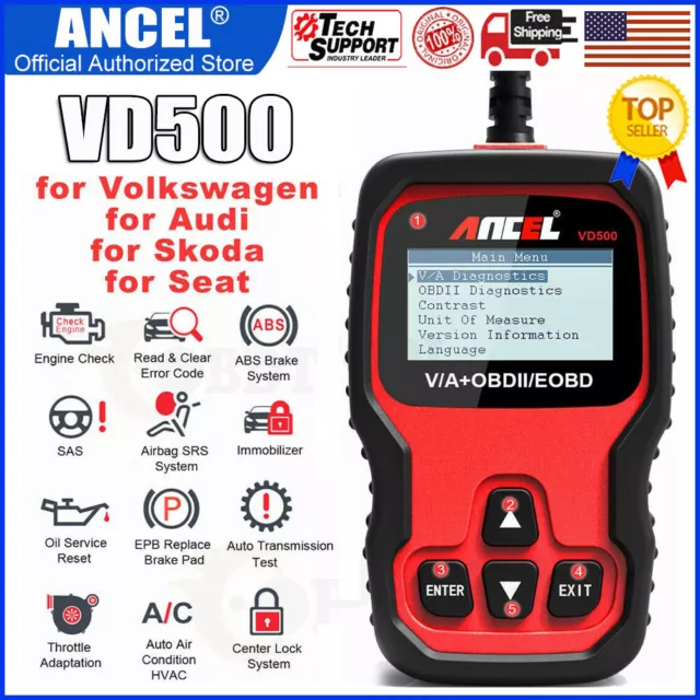 For VW Audi Skoda OBD2 Car Code Reader Scanner EPB TPS SRS ABS Diagnostic Tool