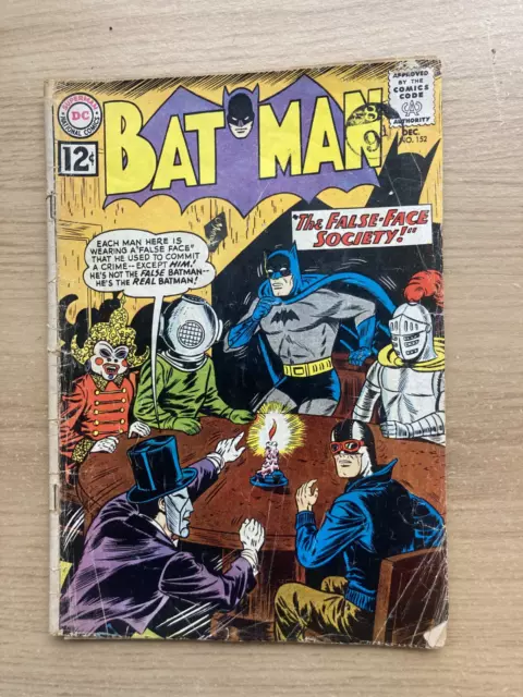 Batman # 152 Dc Comics December 1962 Silver Age Joker Story False- Face Society