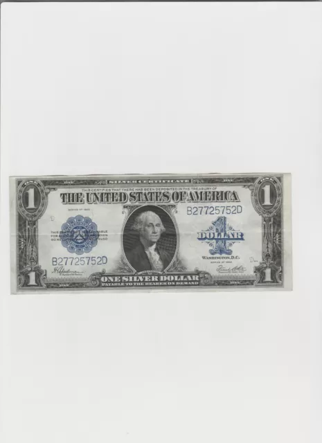 1923 $1 One Dollar Silver Certificate Note Horse Blanket Large Size Banknote.