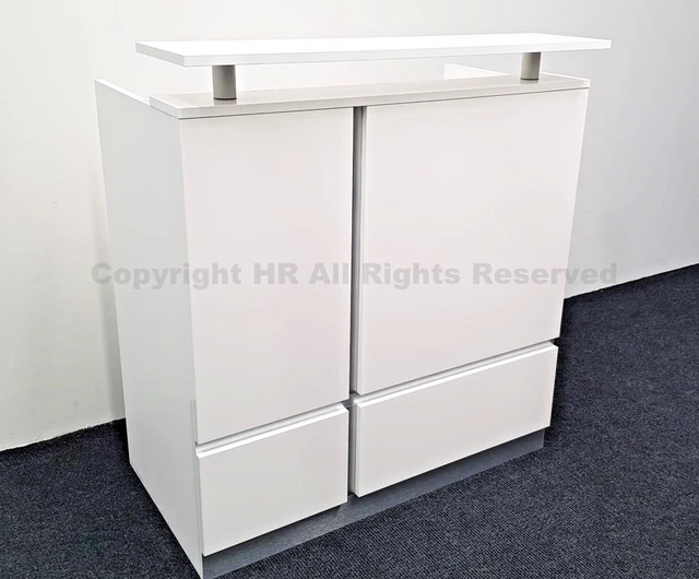 RECEPTION DESK WHITE High Gloss Top Shelf Quality Drawers Locks Salon £