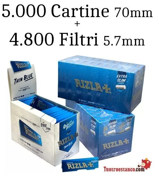 5 000 Cartine Rizla Bleu 70 mm + 4 800 Filtri Rizla 5,7 mm