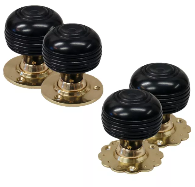 Madera Bollos Juego de Pomos de Puerta brass Estilo Victoriano Negro