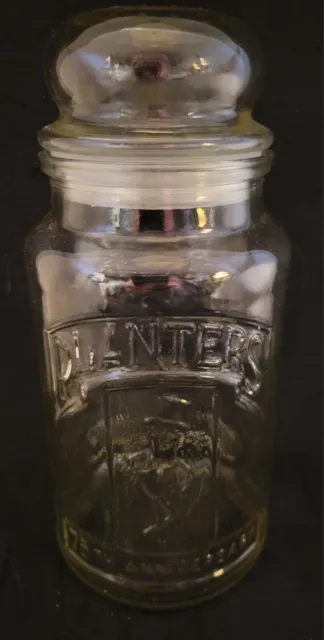 Vintage Planters Peanuts Clear Glass Jar w/ Lid 75th Anniversary Mr. Peanut