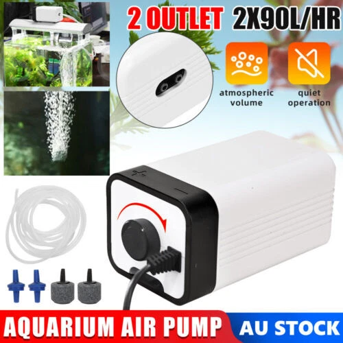 Aqua Aquarium Air Pump Oxygen Fountain Pond Aerator Tank Hydroponic 2 Outlet NEW