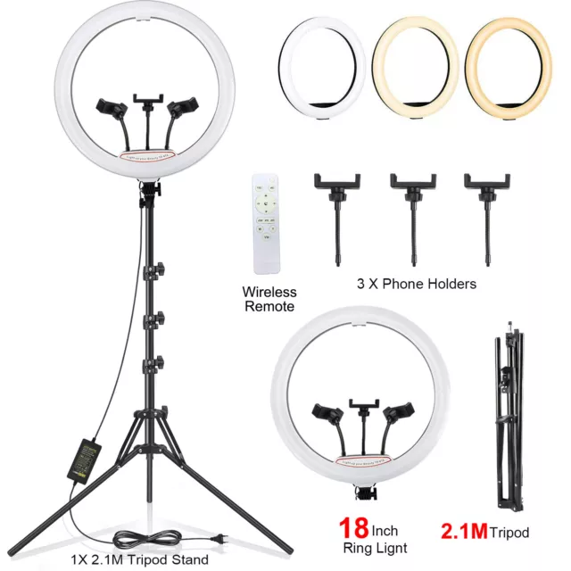 18''Dimmable LED Ring Light 2.1M Tripod Stand Selfie Lamp Phone Stream Makeup AU 3