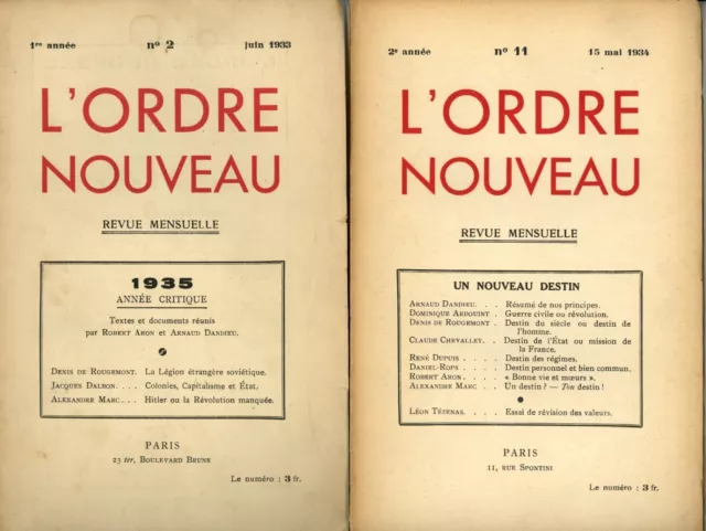 Revue L'ORDRE NOUVEAU Lot 19 numéros 1933-1938 Robert ARON Arnaud DANDIEU