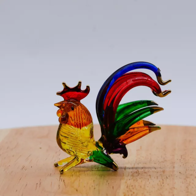 Rooster Chicken Hand Blown Art Glass Ornament Figurine Decor New Year Gift