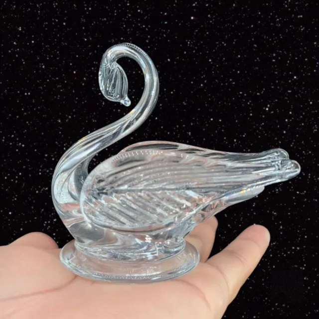 Vintage Edinburgh Scotland Crystal Clear Glass Swan Bird Hand Blown Trinket Dish 3