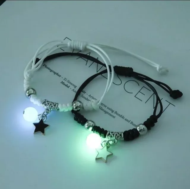 Pulsera luminosa con forma de luna y estrella para parejas, cuerda ajustable a j