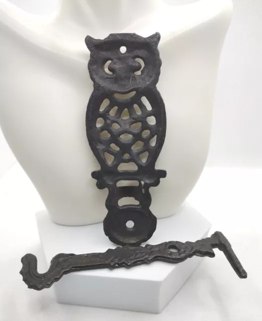 Vintage Cast Iron Owl Wall Bracket Basket Flowers Plants Hook Old Tools Hanger 3