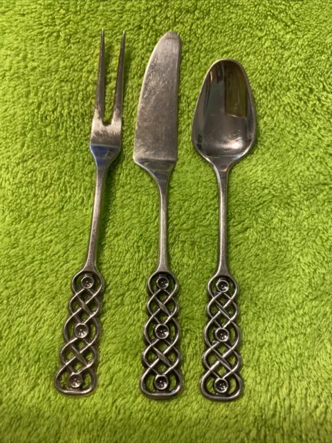 Vintage DAVID ANDERSEN D-A 830S Silver Set, Pickle Fork, Spreader & Spoon Norway