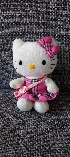 C8 Peluche doudou chat blanc Hello Kitty SANRIO Tartan écossais rose 2009