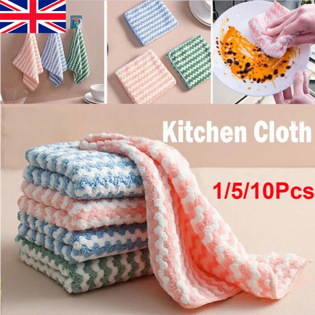 1-10Pcs Kitchen Cleaning Rag Coral Fleece Dish Washing Cloth Dry And Wet Towel