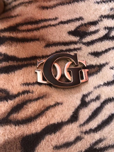 Fibbia da cintura di design logo Guess metallo tono argento e pelle nera autentica
