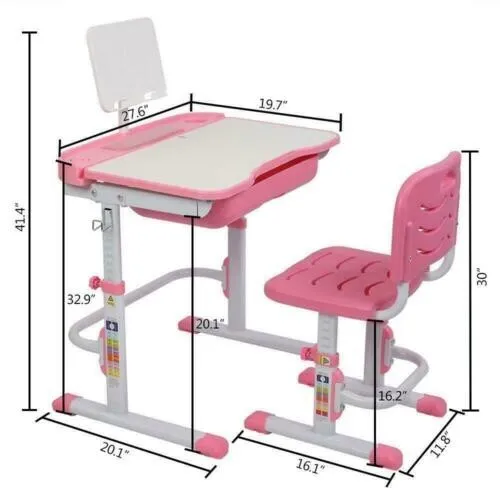 Juego de mesa de juego y silla de escritorio y dibujo para niños rosa altura ajustable Z