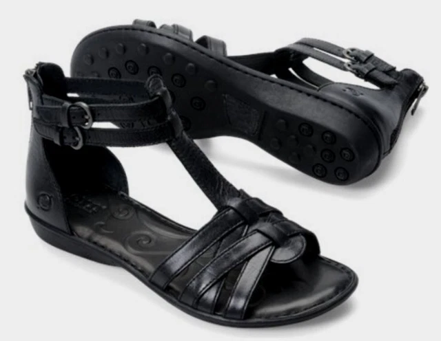 Born Delano Black Leather Gladiator Sandals Women's! Size 10 EU 42 Excellent