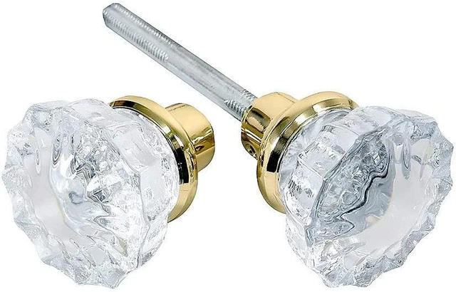 Mortise Lock Crystal Glass Door Knob Set, Brass Finish Base,