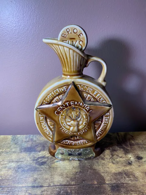 Vintage Jim Beam Decanter Liquor Bottle BPOE Elks Centennial 1868 -1968 Empty