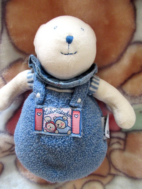 doudou moulin roty lila et patachon ours bleu grelot 18cm