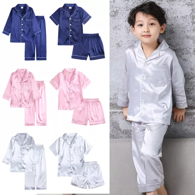 Hot Boy Girls Silk Pyjamas Set Nightwear Top Pants Pjs Satin Sleepwear Outfits*T