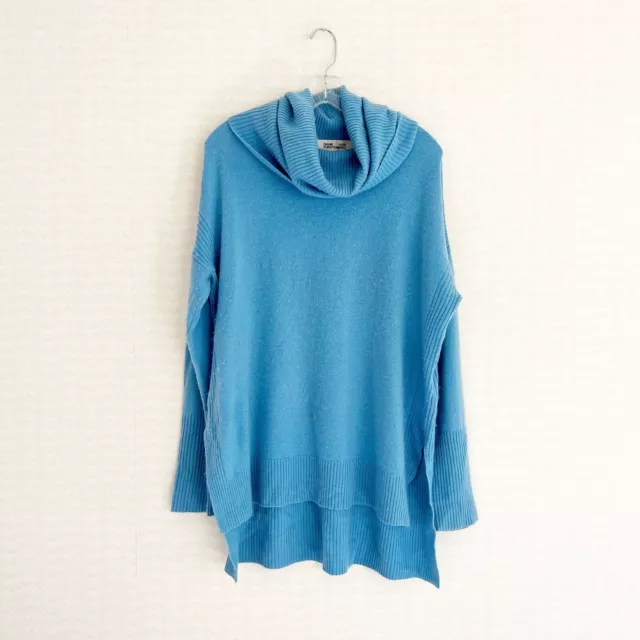 DIANE VON FURSTENBERG Ahiga Wool Cashmere Blue Turtleneck Cozy Sweater Women’s L