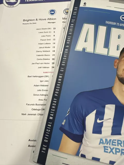 Brighton v Man City Programme  Teamsheet 25/4/2024