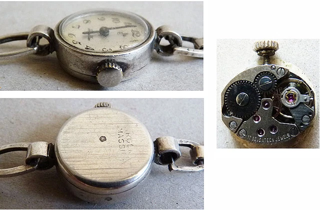 MONTRE BRACELET FEMME en ARGENT massif vers 1945 Incabloc silver