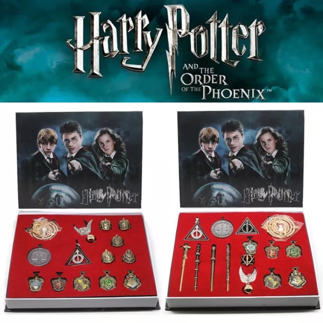 15pc Harry Potter Collect Box Magic Wand Badge Necklace Set Dumbledore Xmas Gift