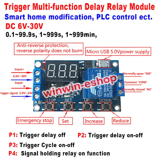 DC 9V 12V 24V Digital LED Trigger Delay Cycle Timer Relay Module w/ Micro USB 5V