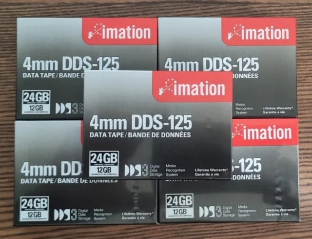 IMATION 4mm DDS-125 Data Tape (12 / 24 GB) x 5 - BRAND NEW Sealed in plastic