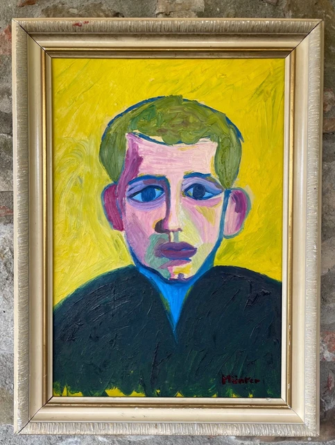 GABRIELE MUNTER - Porträt eines Jungen - Ölgemälde auf Holzplatte