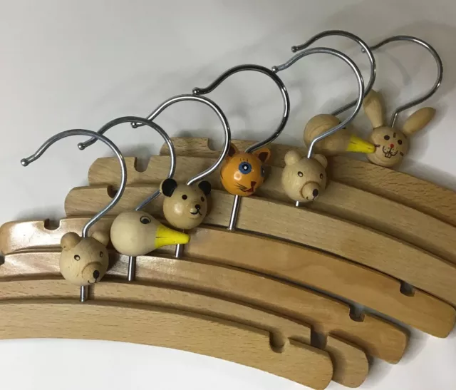 Wooden Baby Toddler Clothes Hangers with Moving Animal Heads 10” Vintage?
