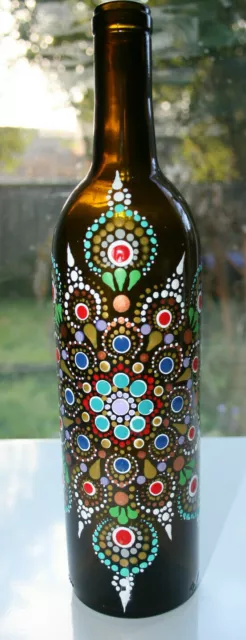 One of a Kind Hand Painted Bottle with Beautiful Mandala Design (Dot Painting)