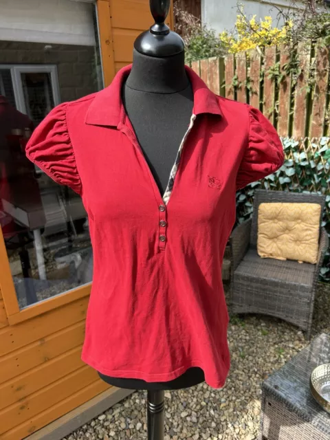 Burberry Brit Red Collared Nova Check Polo Top Shirt XL S/S Cotton