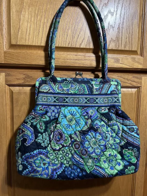 Vera Bradley BLUE RAPSODY Alice Handbag, Kiss Lock Blue / Green Paisley/ Floral