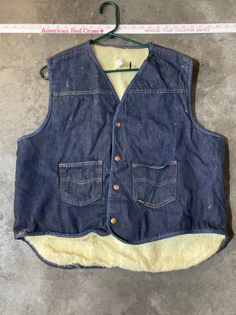 Vintage Sears ROEBUCKS Denim jean SHERPA VEST X-Large XL Hipster Western