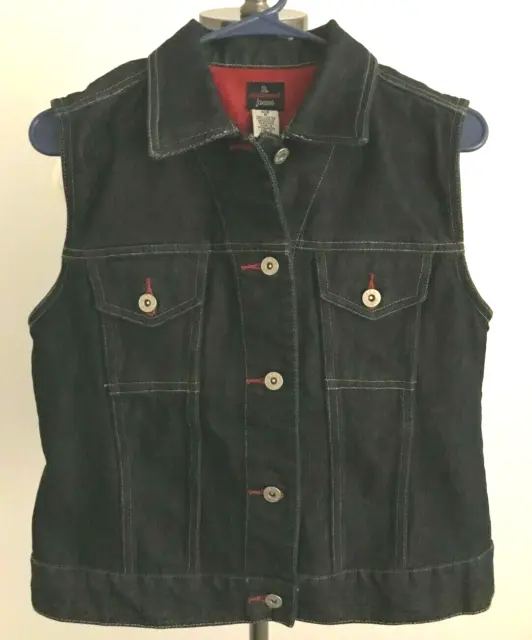 Vintage BUM Equipment Women's Dark Wash Blue Jean Vest  Size: M