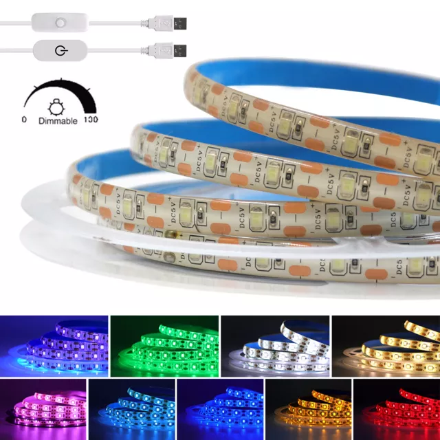 0.5-5M USB LED Strip Lights 5V 2835 White Tape TV Cabinet Lighting Dimmable