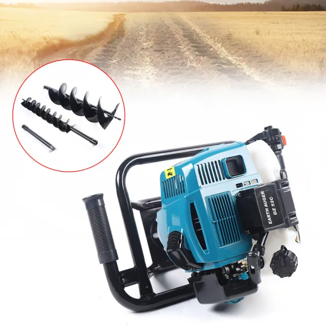 52CC Gas Powered Post Hole Digger Earth Auger Borer Fence Ground w/ 2 Drill Bits