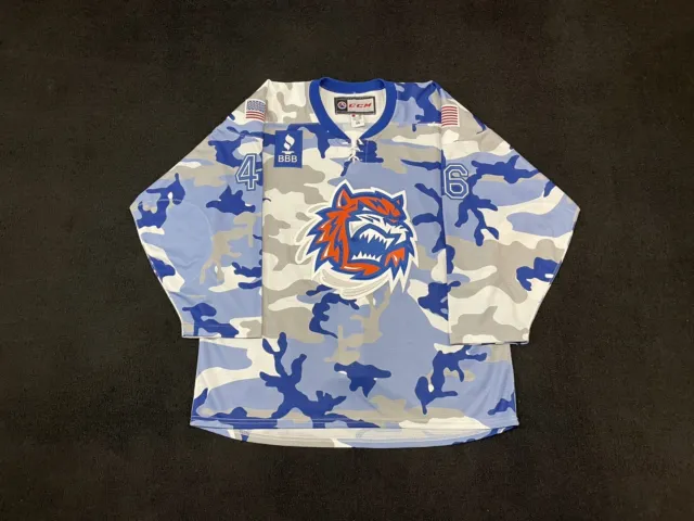 Bridgeport Sound Tigers Specialty Game Worn Used AHL Camo MIC CCM AHL Jersey 54