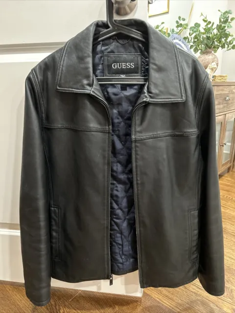 Guess Leather Jacket Black Mens Size Medium