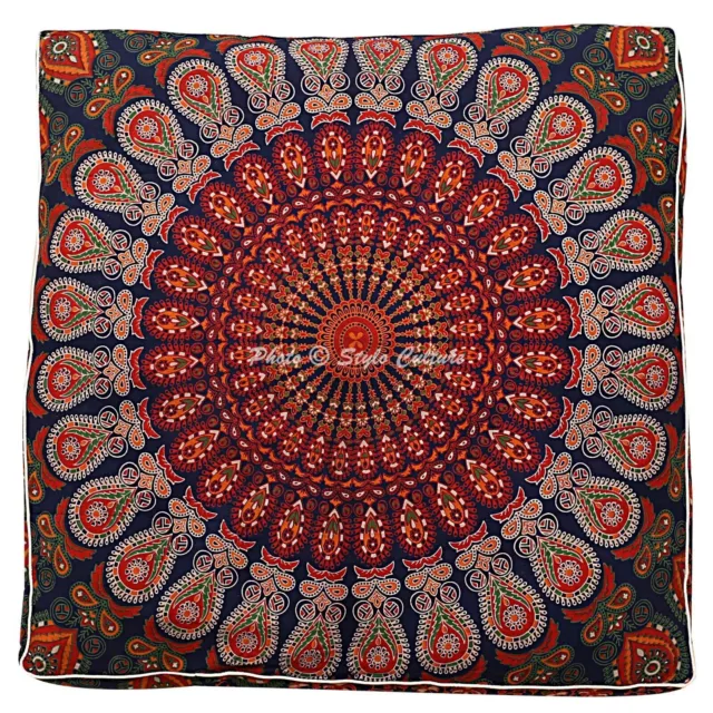 Pfau Mandala Bodenkissen 35 Zoll quadratische Kunst große blaue...