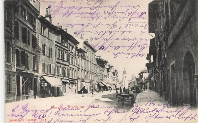 724378) AK GRand Rue Morges Kanton Waadt Schweiz gelaufen 1905